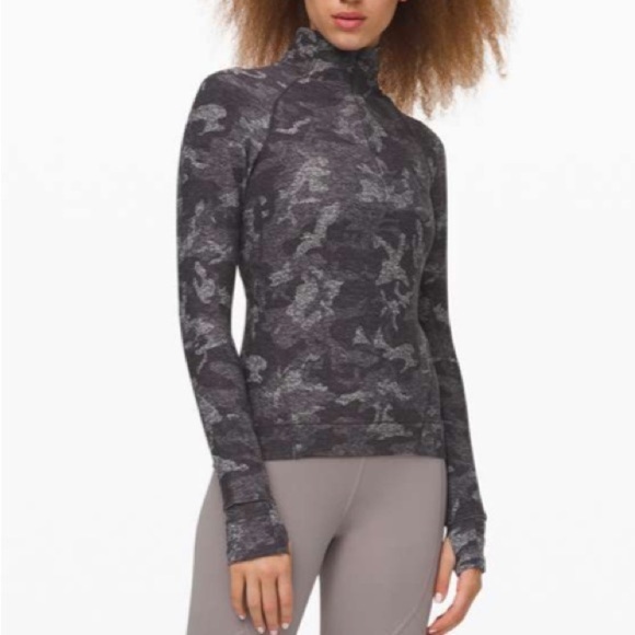 Lululemon Outrun the Elements 1/2 Zip Incognito Camo HTR Black 8 EUC - Picture 2 of 9